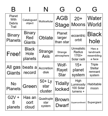 Space engine Bingo Card