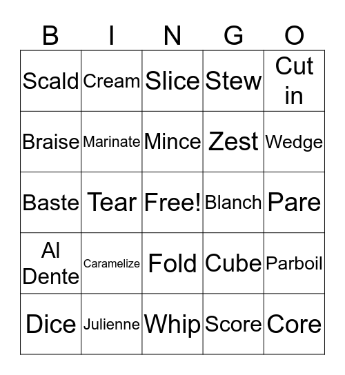Food Prep Bingo Card