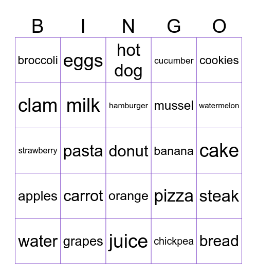 FOOD FOOD FOOD FOOD FOOD FOOD FOOD Bingo Card