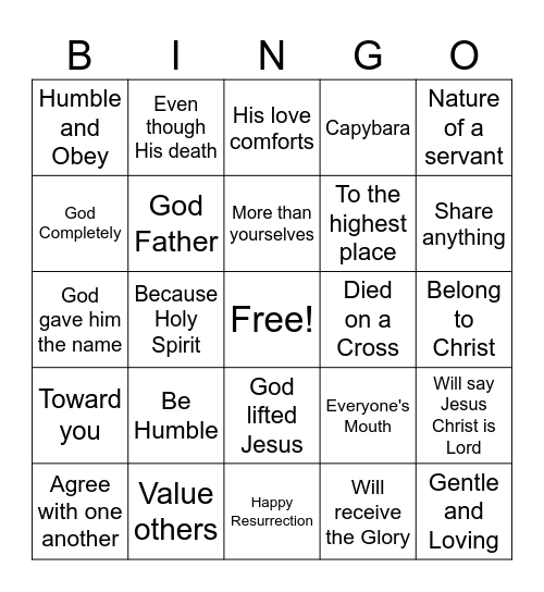 Value Others More than Yourself Bingo Card