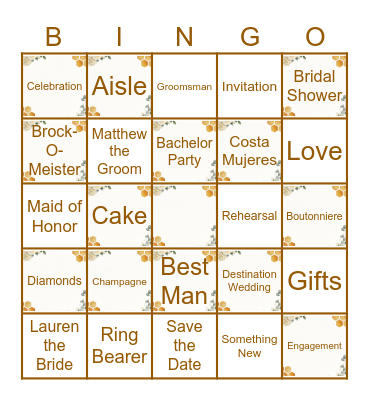 Lauren's Bridal Shower Bingo Card