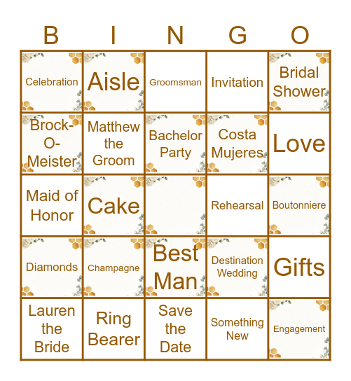 Lauren's Bridal Shower Bingo Card