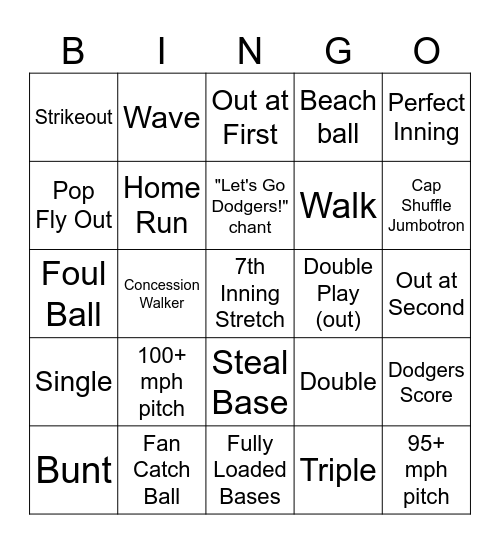 Dodgers Bingo Card