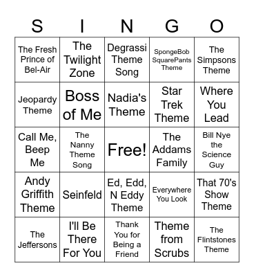 SINGO! TV Show Edition Bingo Card