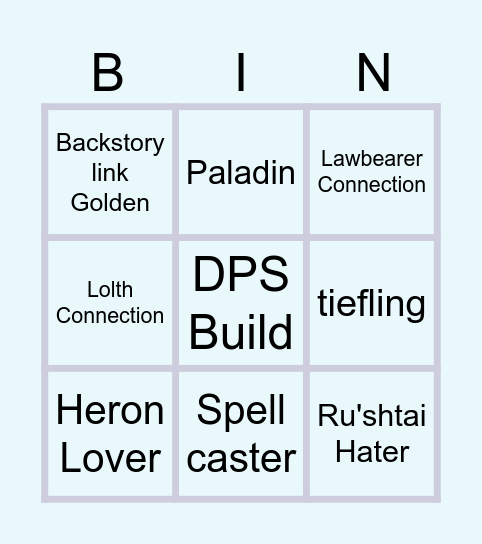 Peach's New Character Bingo Card