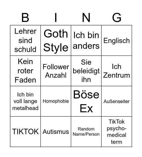Marginalisiertes Larping Bingo Card