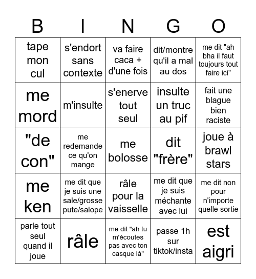 Lucas le gros zgeg Bingo Card