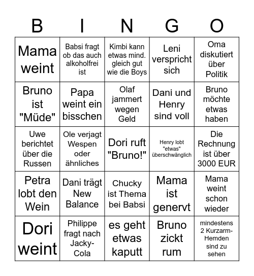 Lenis Jugendweihe Bingo Card