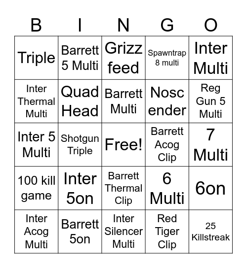 Iw4x clips Bingo Card