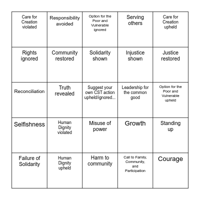 CST and The Lion King Bingo Card