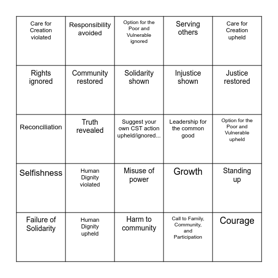 CST and The Lion King Bingo Card