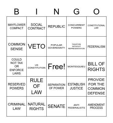 CIVICS EOC BINGO 1 Bingo Card