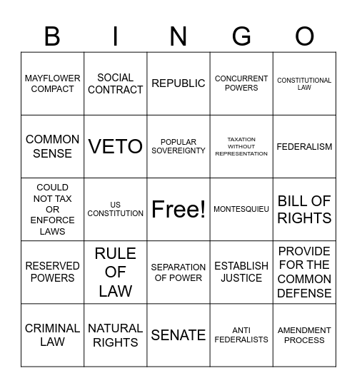 CIVICS EOC BINGO 1 Bingo Card