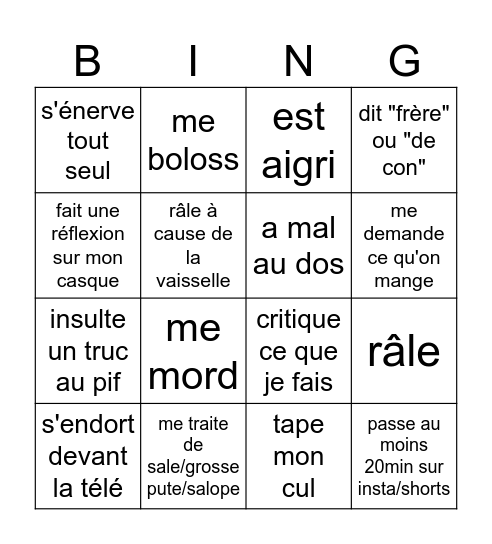 Vivre avec Lululama Bingo Card