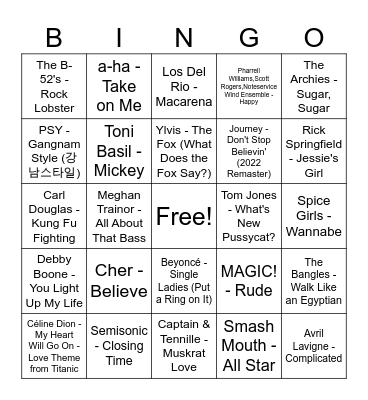 Songs you love to hate Bingo Card