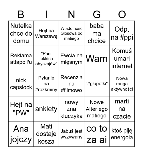 Miodziki bingo 13.04 Bingo Card
