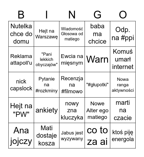 Miodziki bingo 13.04 Bingo Card