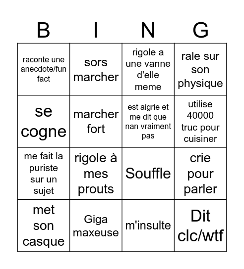 Vivre avec une maxeuse Bingo Card