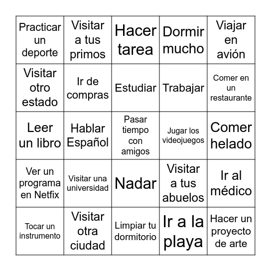 ¿Qué hiciste durante las vacaciones? Bingo Card