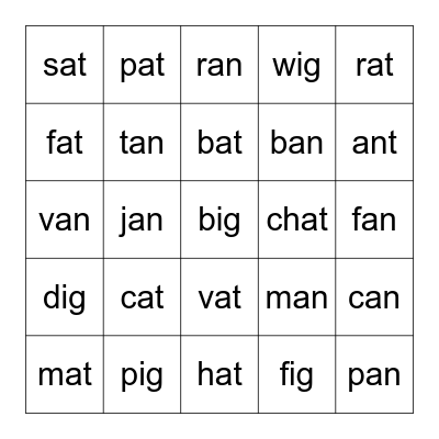 PHONICS BINGO Card