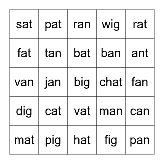 PHONICS BINGO Card