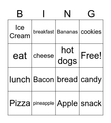 Foods Bingo Card