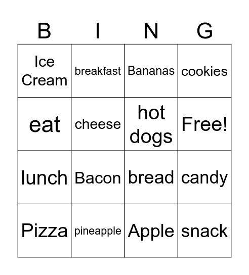 Foods Bingo Card