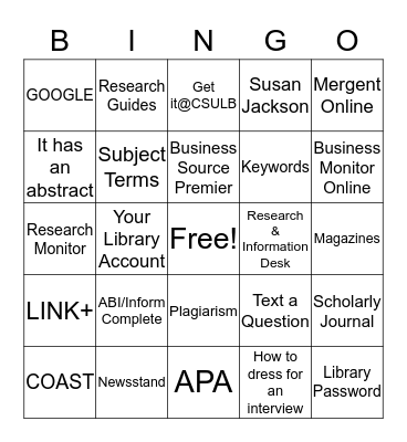 LIBRARY BINGO Card