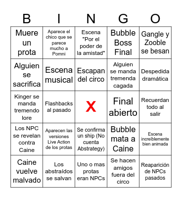 Final The Amazing Digital Circus Bingo Card