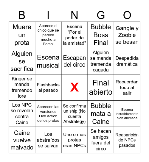 Final The Amazing Digital Circus Bingo Card