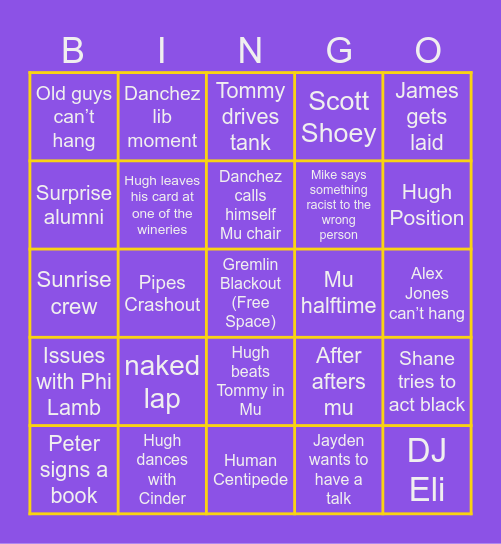 Alumni Weekend Spring ‘26 Bingo Card