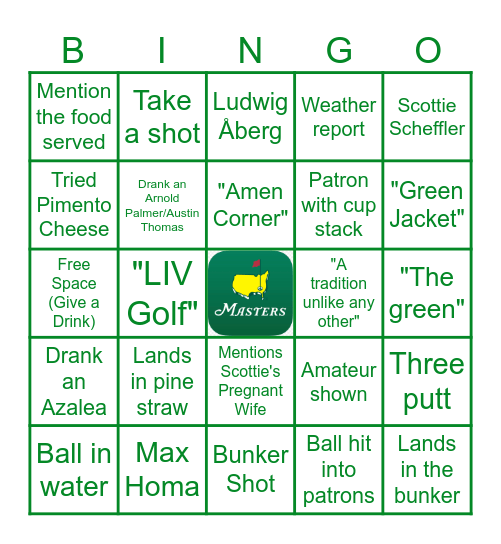 Masters Bingo Card