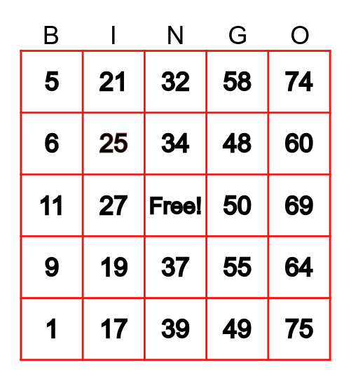 አራዳ ቢንጎ Bingo Card