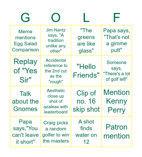 Master's Bingo Card