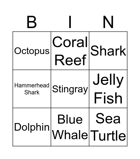 Aquatic Animal  Bingo Card