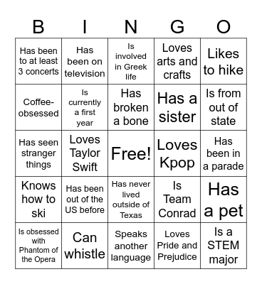Colby Bingo Card
