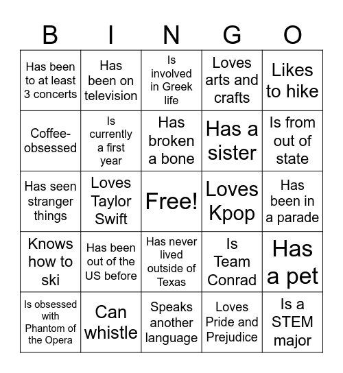 Colby Bingo Card