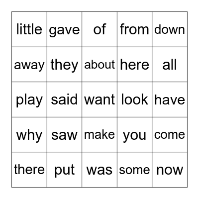 Heart Word Bingo Card