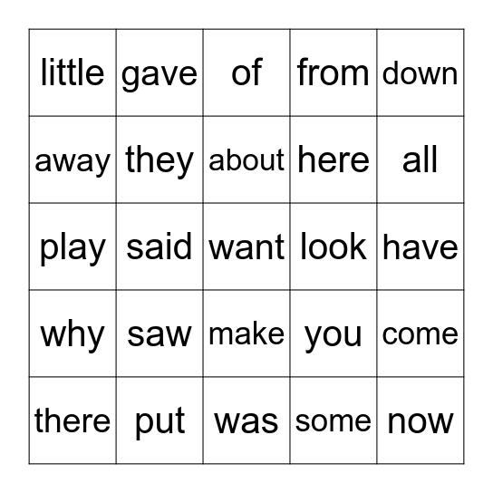 Heart Word Bingo Card