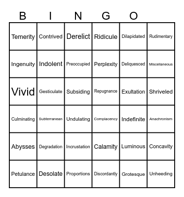 Time Machine Bingo Card