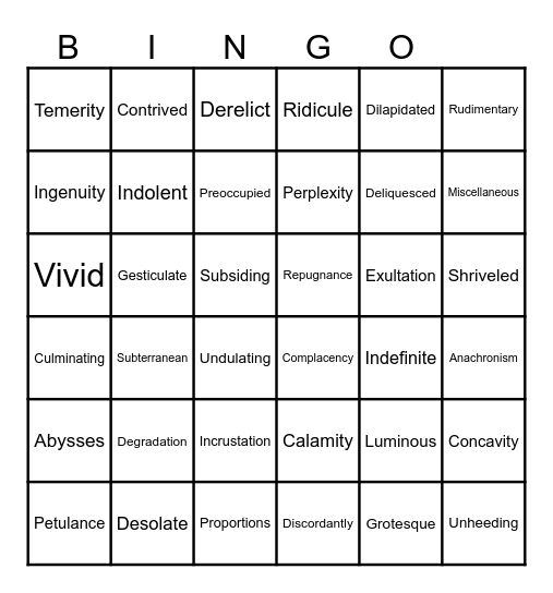 Time Machine Bingo Card