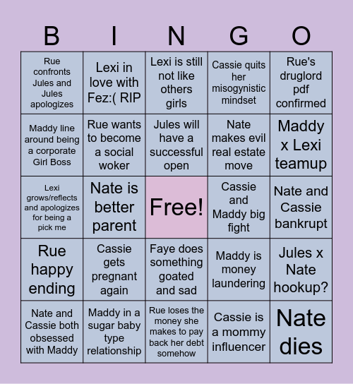 EUPHORIA SEASON 3 Bingo Card