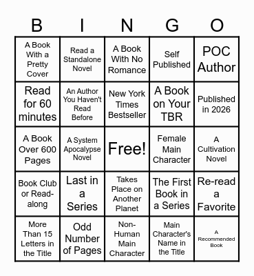 LitRPG BOOK BINGO Card