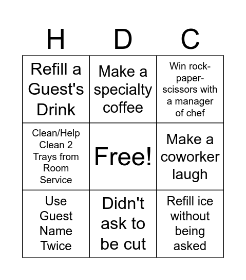 HDC Swampers Bingo Card
