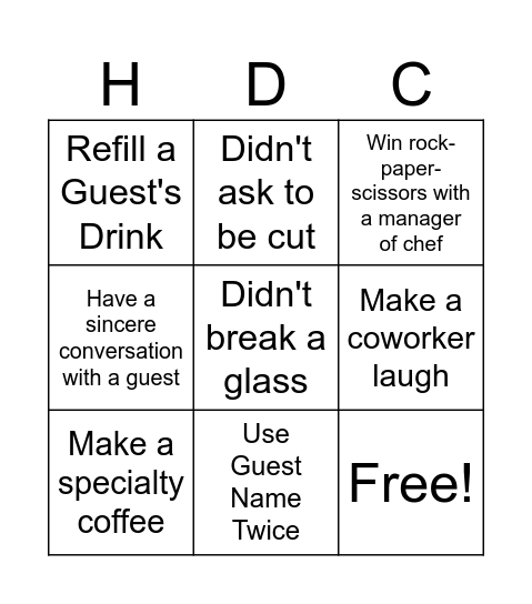 HDC Swampers Bingo Card