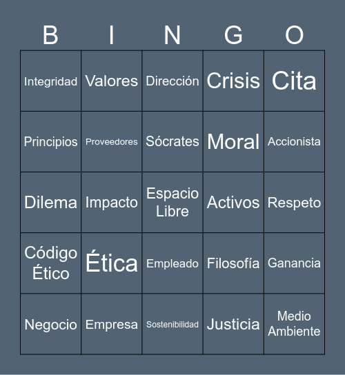 Ética Empresarial Bingo Card