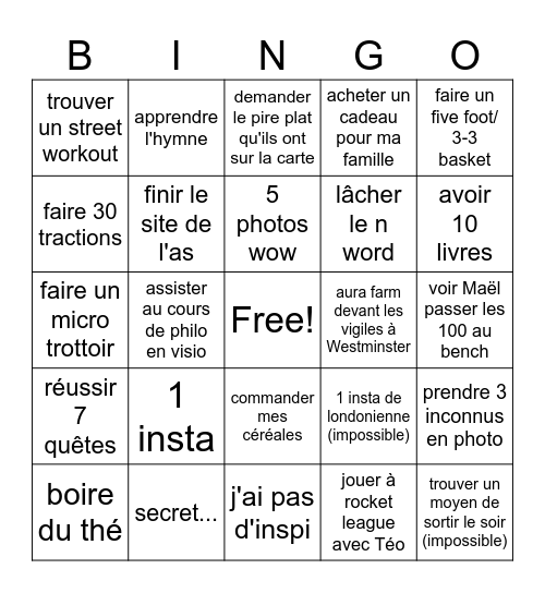 London 2k26 Bingo Card