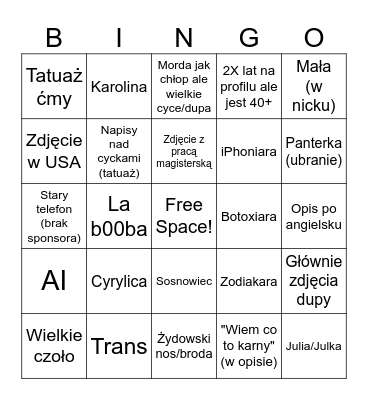 Tinder Bingo Card