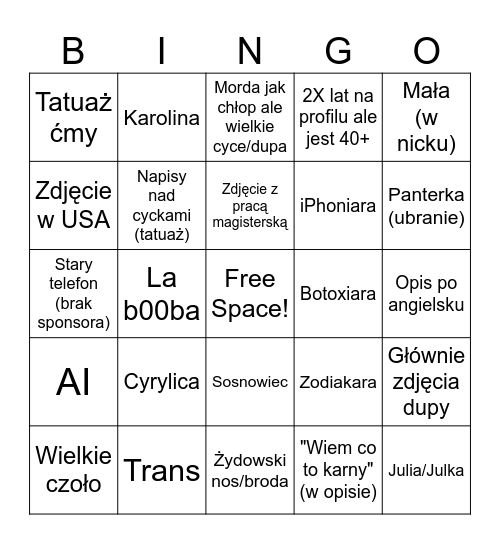 Tinder Bingo Card
