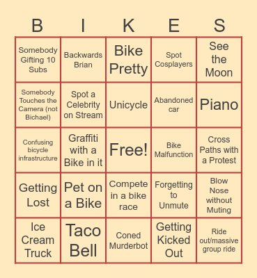 Bike Curious 2026 Stream Bingo Card